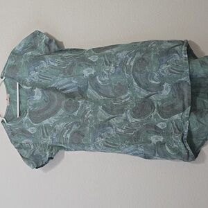 Lands Downunder Italian Linen Green Tie-Dye Top S